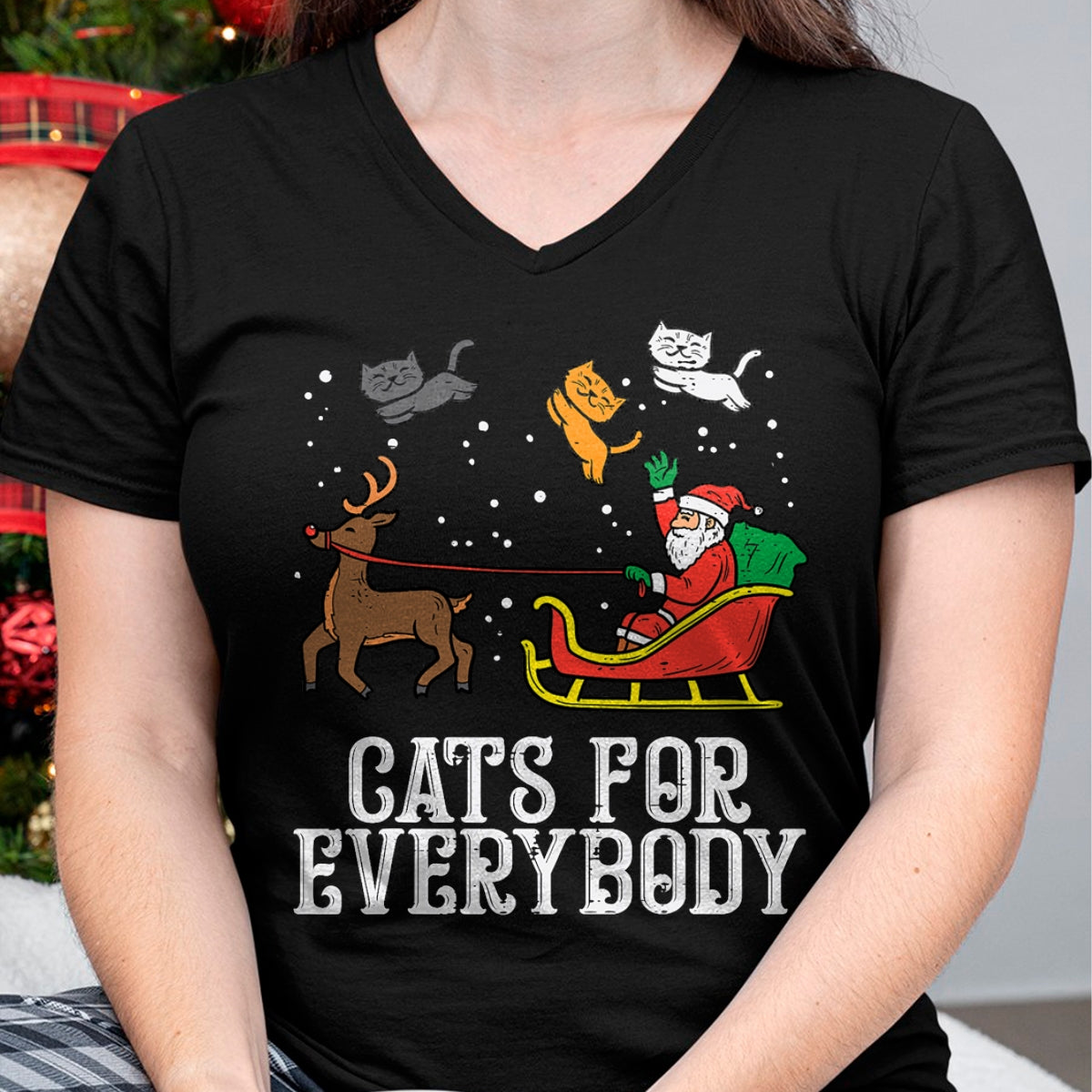 Christmas Shirts for Family, Funny christmas shirts, Christmas Unisex T-Shirt/Hoodie/Sweatshirt HLT00 - Cats For Everybody Christmas Cat Funny Xmas Women Santa T-Shirt