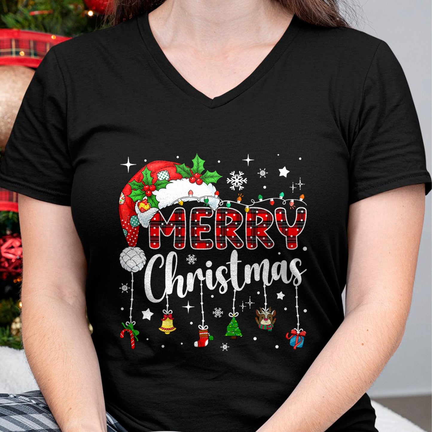 Merry Christmas Red Santa Hat Reindeer Xmas Matching Family T-Shirt - Christmas Unisex T-Shirt/Hoodie/Sweatshirt - NINA00