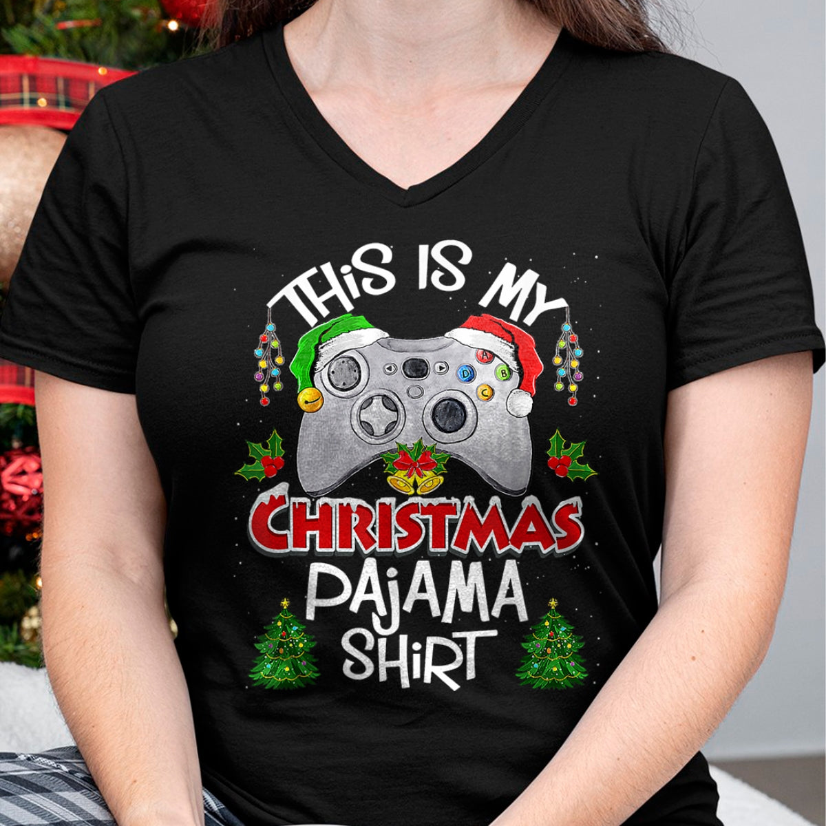 Christmas Shirts for Family, Funny christmas shirts, Christmas Unisex T-Shirt/Hoodie/Sweatshirt HLT00 - This is My Christmas Pajama Santa Hat Gamer Video Games T-Shirt