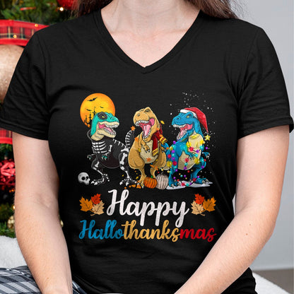 Halloween Thanksgiving Christmas Happy HalloThanksMas T rex T-Shirt - Christmas Unisex T-Shirt/Hoodie/Sweatshirt - NINA00