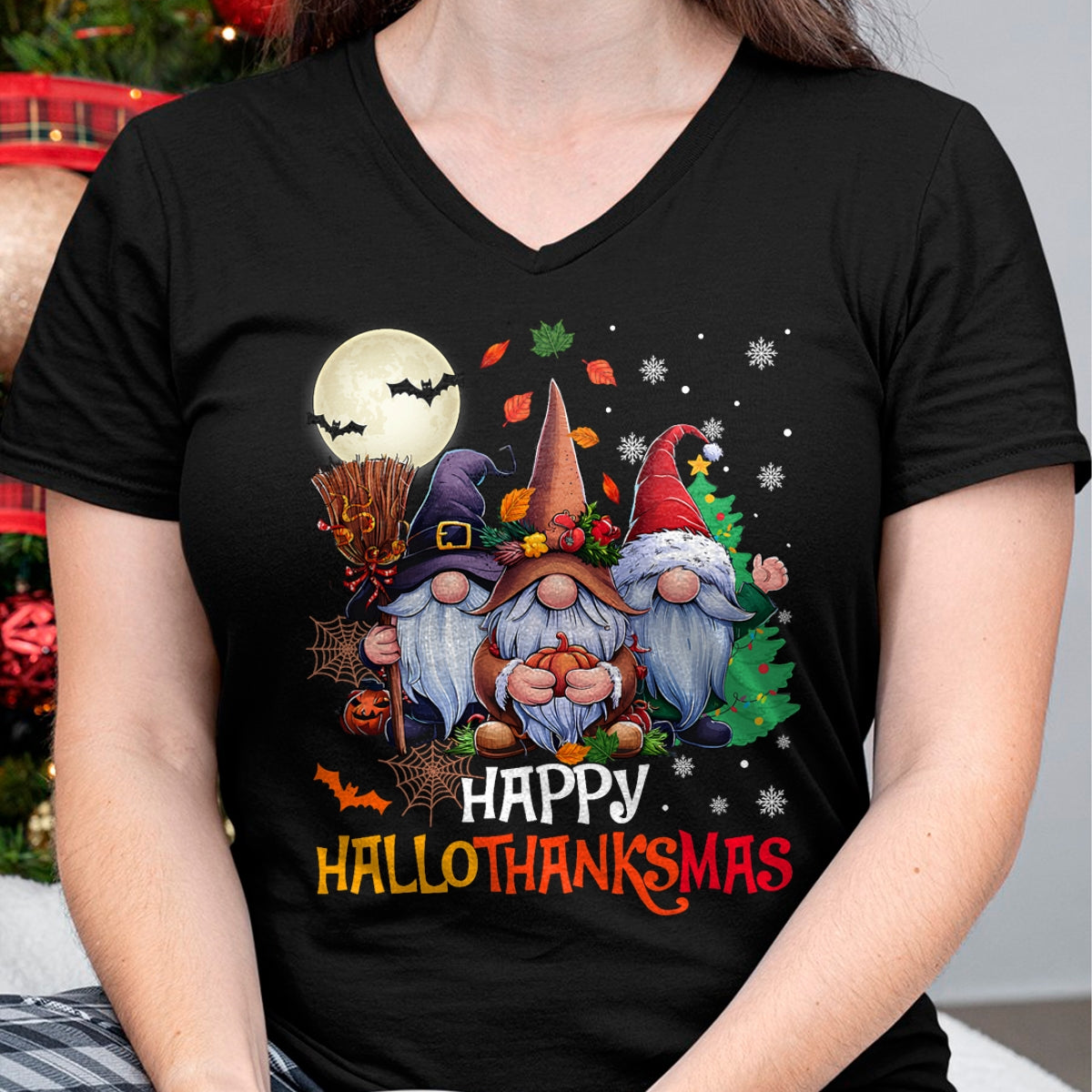 Happy Hallothanksmas Gnomes Lover Halloween Merry Christmas T-Shirt - Christmas Unisex T-Shirt/Hoodie/Sweatshirt - NINA00