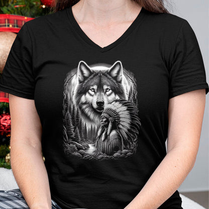 Native American T-Shirts, Vintage Native American Unisex T-Shirt/Hoodie/Sweatshirt HLT00 - Native American Indian and Wolf Feathers Chief Art T-Shirt (2)