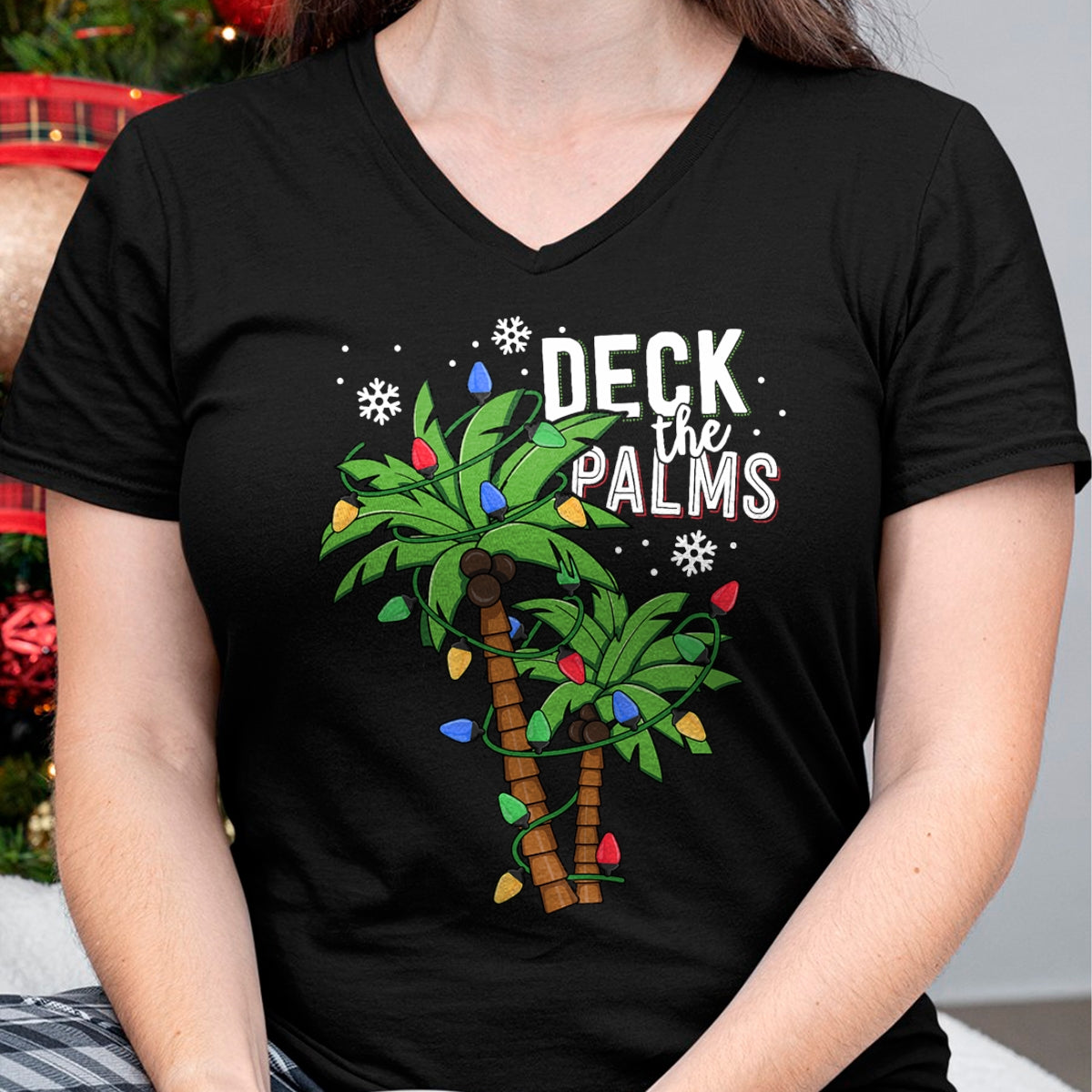 Deck The Palms Tropical Hawaii Christmas Palm Tree Lights T-Shirt - Christmas Unisex T-Shirt/Hoodie/Sweatshirt - NINA00