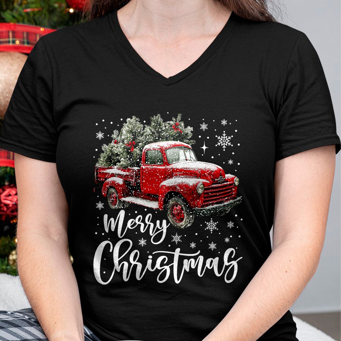 Merry Christmas Red Truck Family Matching Christmas Pajama T-Shirt - Christmas Unisex T-Shirt/Hoodie/Sweatshirt - NINA00