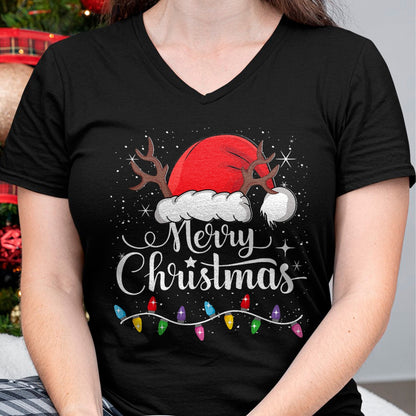 Merry Christmas Red Santa Hat Reindeer Xmas Family Men Women T-Shirt - Christmas Unisex T-Shirt/Hoodie/Sweatshirt - NINA00