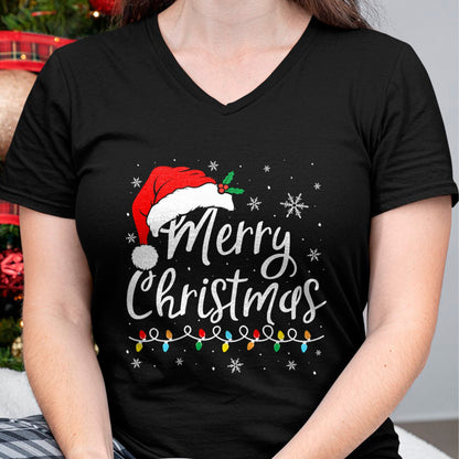 Merry Christmas Lights Santa Hat Xmas Family Matching Pajama T-Shirt - Christmas Unisex T-Shirt/Hoodie/Sweatshirt - NINA00