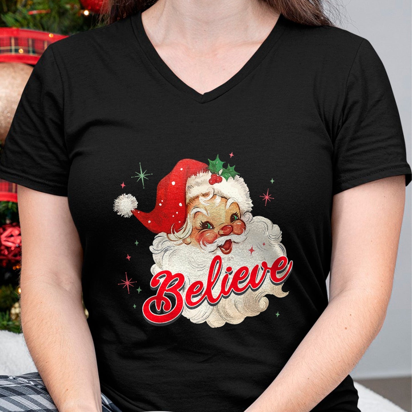 Vintage Santa Claus Believe Christmas Women Boys Girls T-Shirt - Christmas Unisex T-Shirt/Hoodie/Sweatshirt - NINA00