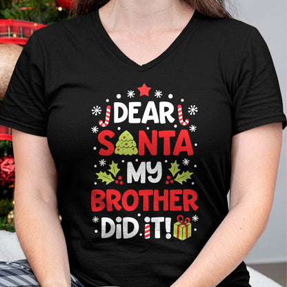 Christmas Shirts for Family, Funny christmas shirts, Christmas Unisex T-Shirt/Hoodie/Sweatshirt HLT00 - Dear Santa My Brother Did It Funny Christmas Girls Kids Boys Short Sleeve T-Shirt