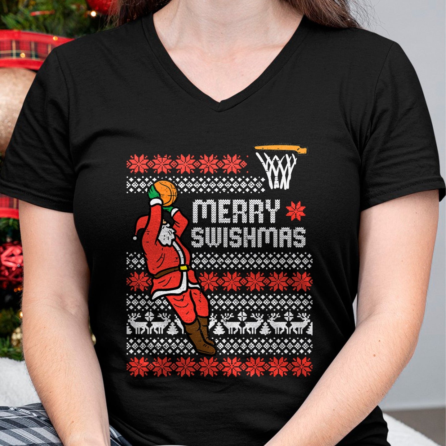Merry Swishmas Basketball Ugly Christmas Xmas Men Boys Kids T-Shirt - Christmas Unisex T-Shirt/Hoodie/Sweatshirt - NINA00