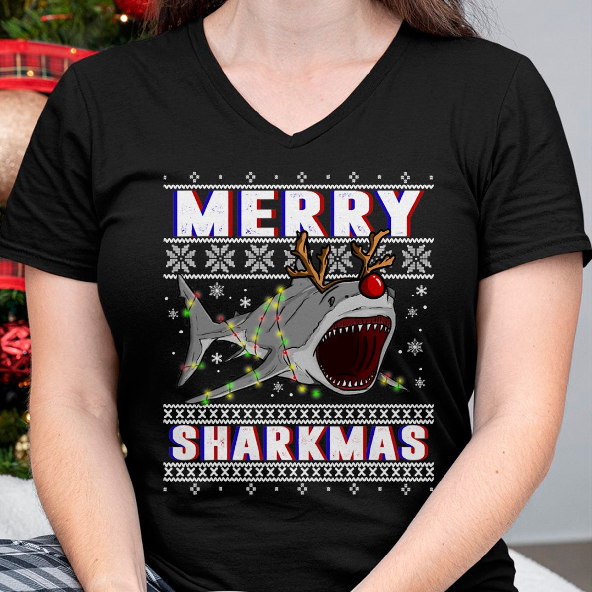 Funny Sharkmas Shark Ugly Christmas Sweaters T-Shirt - Christmas Unisex T-Shirt/Hoodie/Sweatshirt - NINA00