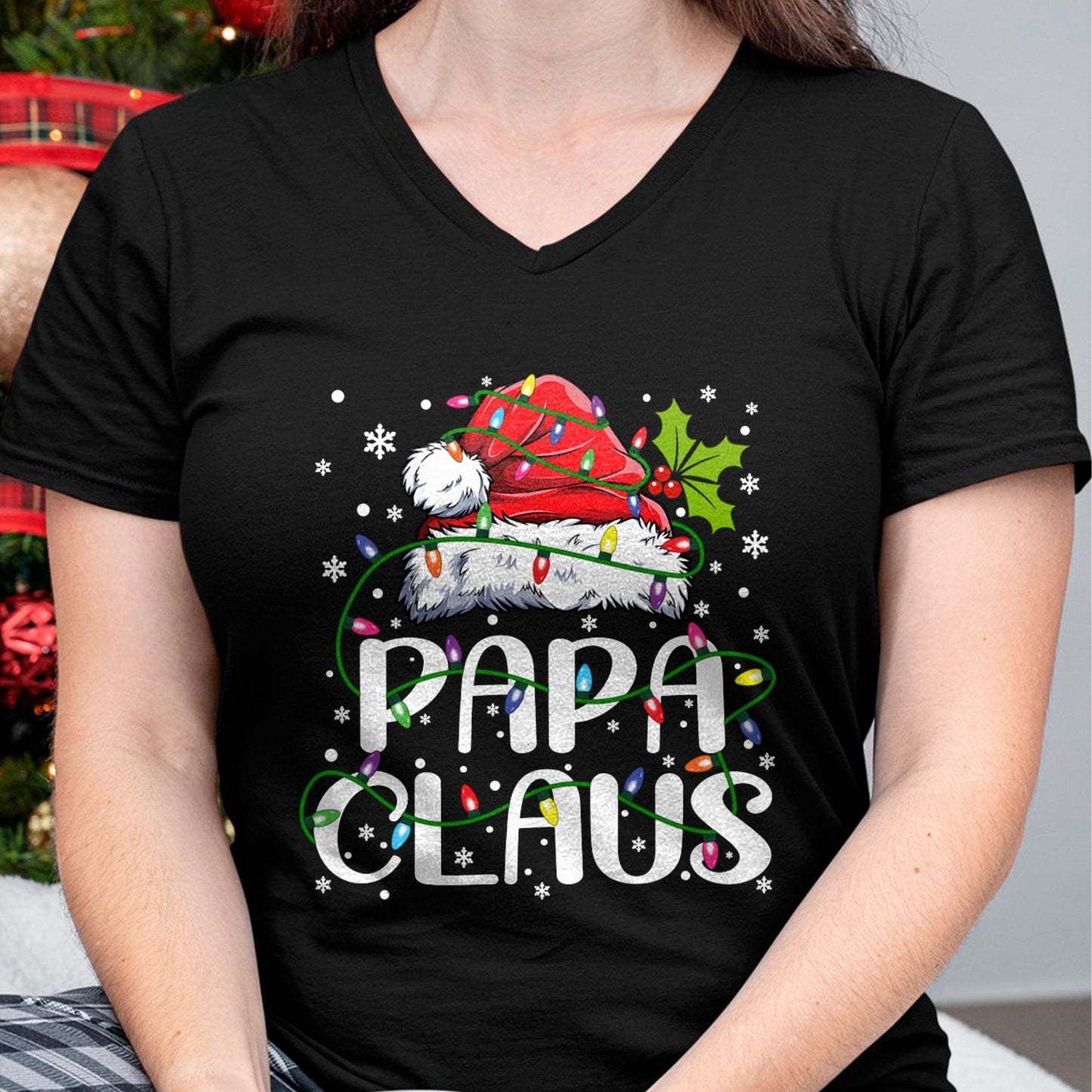 Papa Claus Christmas Lights Pajama Family Matching T-Shirt - Christmas Unisex T-Shirt/Hoodie/Sweatshirt - NINA00
