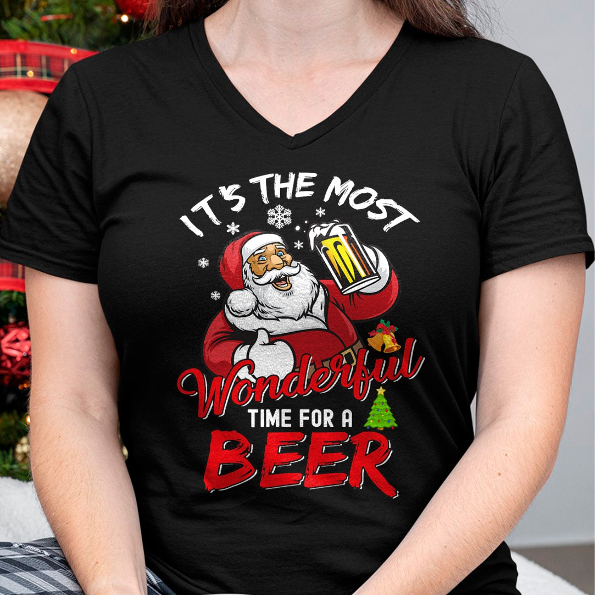 Funny Christmas Santa Claus Drinking Beer Wonderful Time T-Shirt - Christmas Unisex T-Shirt/Hoodie/Sweatshirt - NINA00
