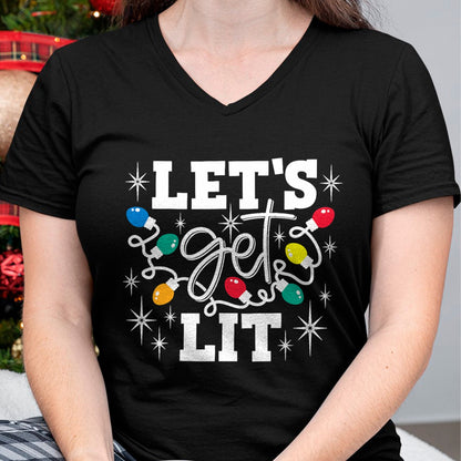 Let's Get Lit Drinking Santa Hat Christmas Lights Funny T-Shirt - Christmas Unisex T-Shirt/Hoodie/Sweatshirt - NINA00