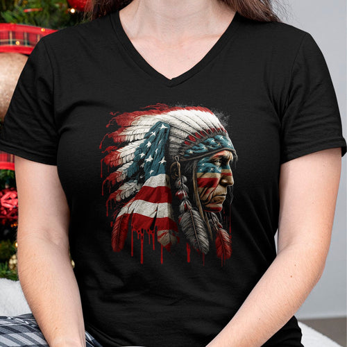 Native American T-Shirts, Vintage Native American Unisex T-Shirt/Hoodie/Sweatshirt HLT00 - Native American Indian Chief American USA Flag T-Shirt (2)