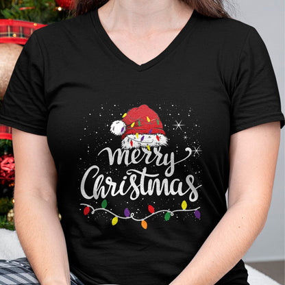 Merry Christmas Lights Red Santa Hat Xmas Family Men Women Pullover - Christmas Unisex T-Shirt/Hoodie/Sweatshirt - NINA00