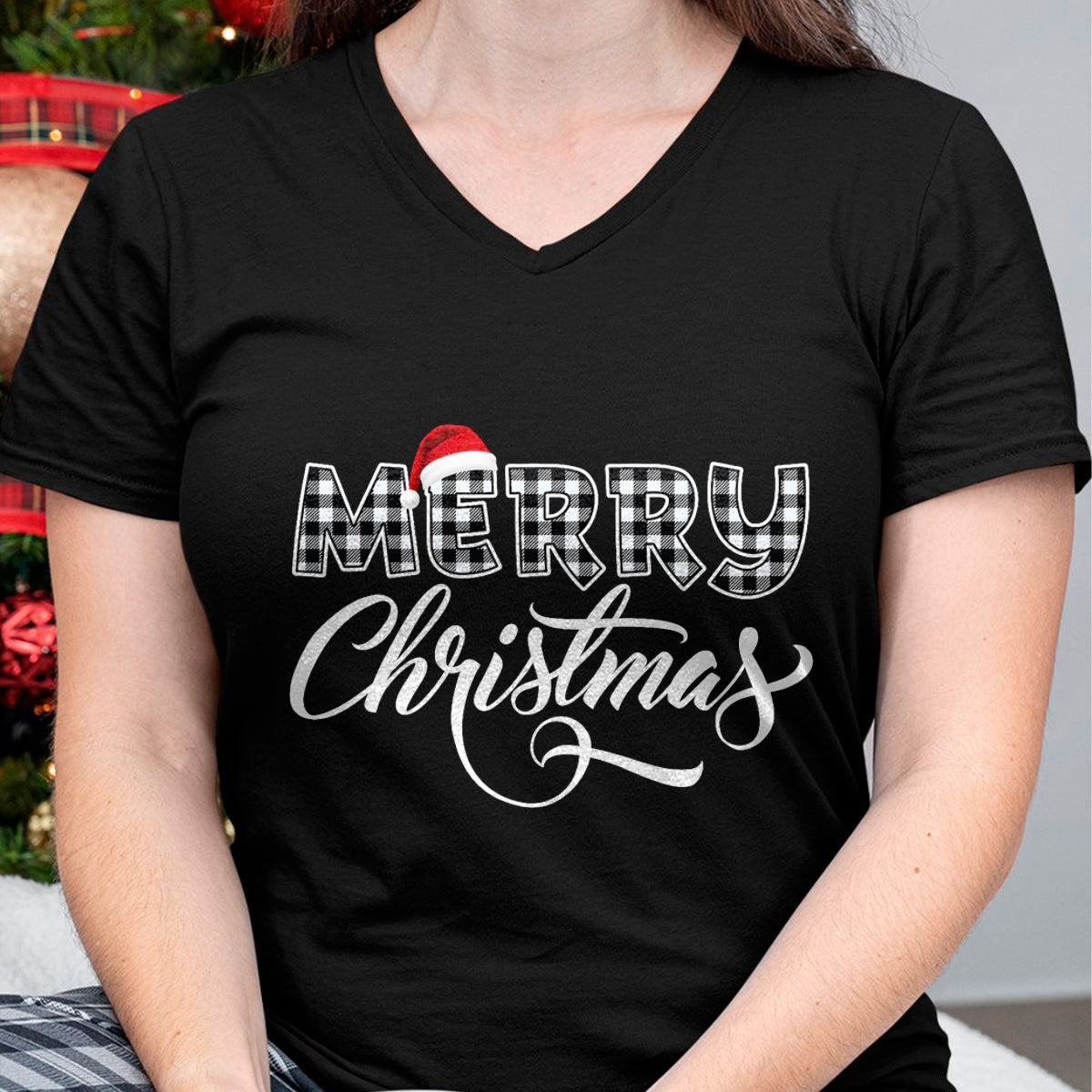 Merry Christmas Buffalo Black and White Plaid for Men Women T-Shirt - Christmas Unisex T-Shirt/Hoodie/Sweatshirt - NINA00