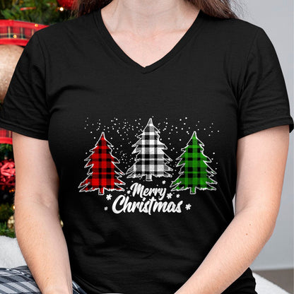 Merry Christmas Tree Xmas Buffalo Plaid Red White Green T-Shirt - Christmas Unisex T-Shirt/Hoodie/Sweatshirt - NINA00