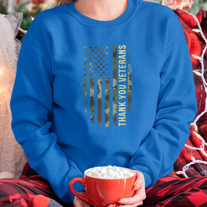 Proud Veteran Shirt, Funny Veteran UnisexT-Shirt/Hoodie/Sweatshirt HLT00 - Thank You Veterans Camouflage American Flag T-Shirt