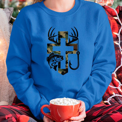 Best Thanksgiving Family Shirt , Funny Thanksgiving UnisexT-Shirt/Hoodie/Sweatshirt HLT00 - Youth Camo Faith Hunting Fishing Cross Hook Christian Jesus T-Shirt