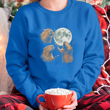 Cute Capybara Shirt, Funny Capybara Unisex T-Shirt/Hoodie/Sweatshirt HLT00 - Funny Capybara Howling at Moon Vintage 90s Graphic T-Shirt