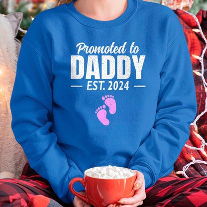 Gift for Dad Shirt, Funny Dad Unisex T-Shirt/Hoodie/Sweatshirt HLT00 – Promoted To Daddy Est 2024 Fathers Day First Time Dad Girl T-Shirt