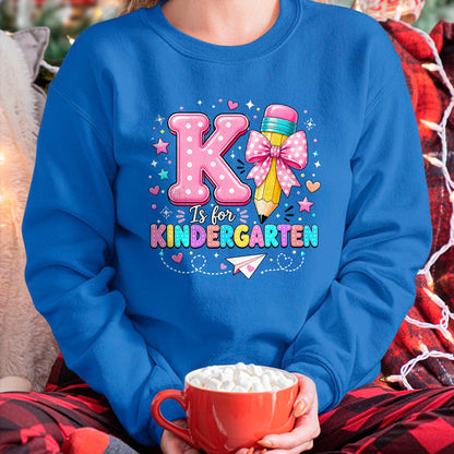 Best Student Shirt, Funny Back To School UnisexT-Shirt/Hoodie/Sweatshirt HLT00 - K is for Kindergarten Teacher Coquette Bow Back to School T-Shirt