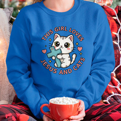 Cat Love Shirt, Funny Cat Lover Gift UnisexT-Shirt/Hoodie/Sweatshirt HLT00 - Christian This Girl Loves Jesus and Cats Cat Hugging Cross T-Shirt