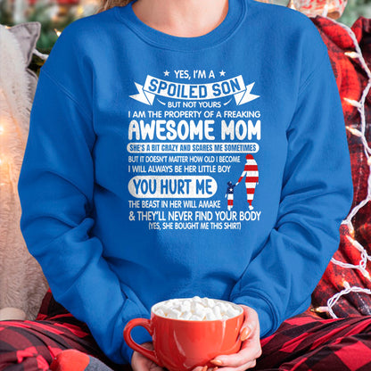 Gift for Mom Shirt, Funny Mom Unisex T-Shirt/Hoodie/Sweatshirt HLT00 - I'm A Spoiled Son But Not Yours Freaking Awesome Mom Vintage T-Shirt