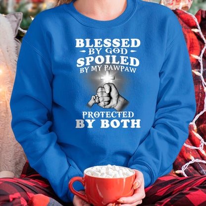 Best Grandma Shirt, Proud Grandma Unisex T-Shirt/Hoodie/Sweatshirt HLT00 - Blessed By God Spoiled By My Pawpaw Protected By Both T-Shirt