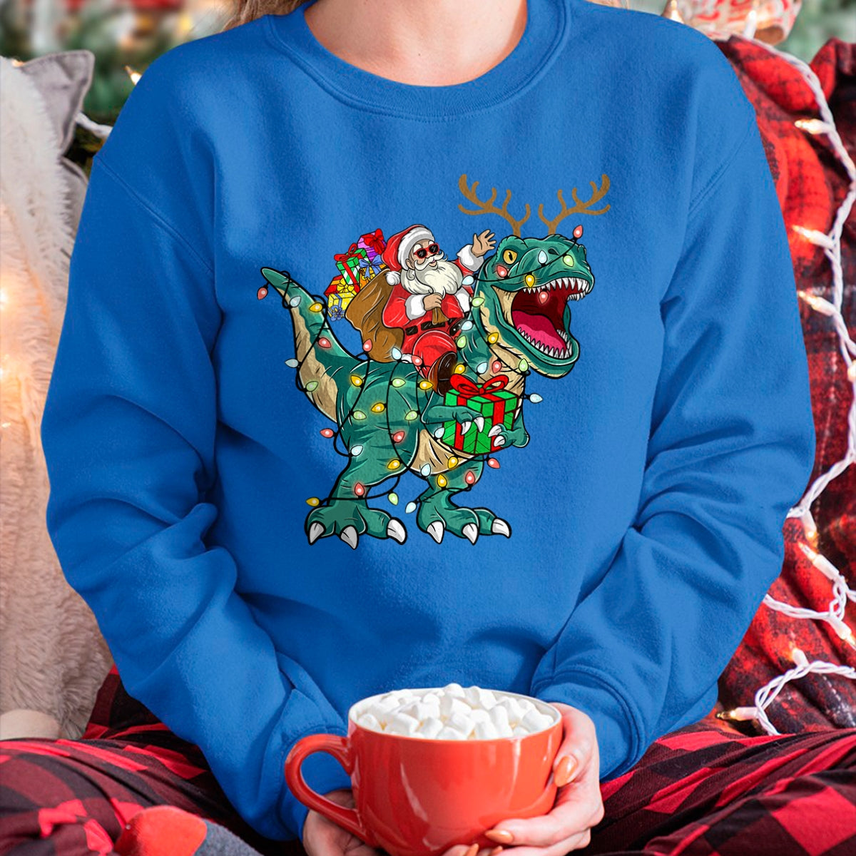 Christmas Shirts for Family, Funny christmas shirts, Christmas Unisex T-Shirt/Hoodie/Sweatshirt HLT00 - Santa Riding Dinosaur T rex Deer Kids Boys Men Christmas T-Shirt
