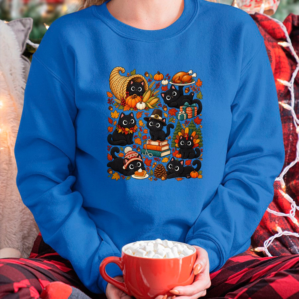 Best Thanksgiving Family Shirt , Funny Thanksgiving UnisexT-Shirt/Hoodie/Sweatshirt HLT00 - Cute Black Cats Thanksgiving Fall Harvest T-Shirt