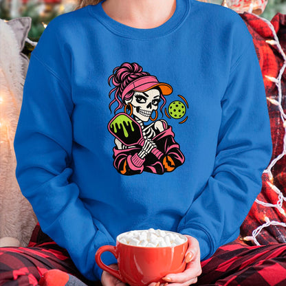 Funny Pickleball Shirt, Pickleball Lover Unisex T-Shirt/Hoodie/Sweatshirt HLT00 - Halloween Pickleball Skeleton Girls Women Halloween T-Shirt