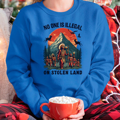 Native American T-Shirts, Vintage Native American Unisex T-Shirt/Hoodie/Sweatshirt HLT00 - Native Americans No One Is Illegal on Stolen Land