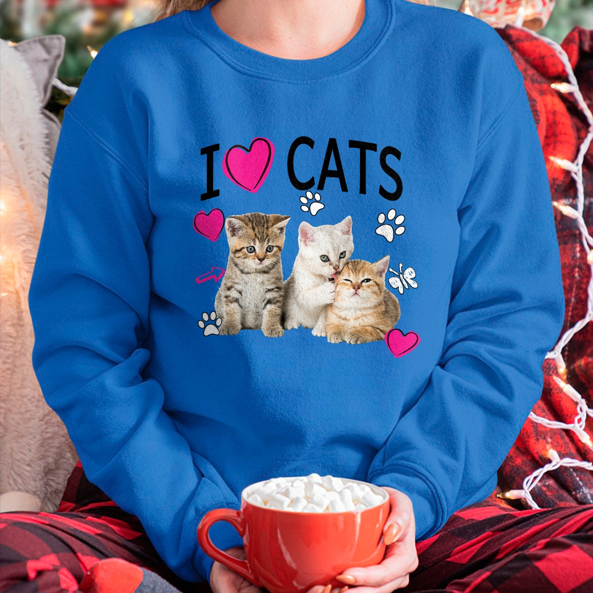 Cat Love Shirt, Funny Cat Lover Gift UnisexT-Shirt/Hoodie/Sweatshirt HLT00 - Cat Lover Tee Cute I Love Cats Kittens Hearts Paws Gift Idea T-Shirt