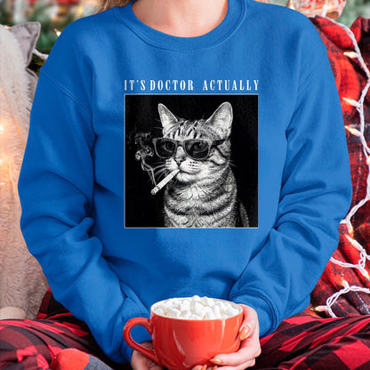 Best Doctor Shirt, Funny Doctor UnisexT-Shirt/Hoodie/Sweatshirt HLT00 - It's Doctor Actually Cool Smoking Cat Funny Phd Graduation T-Shirt, Men, Black, 3X-Large
