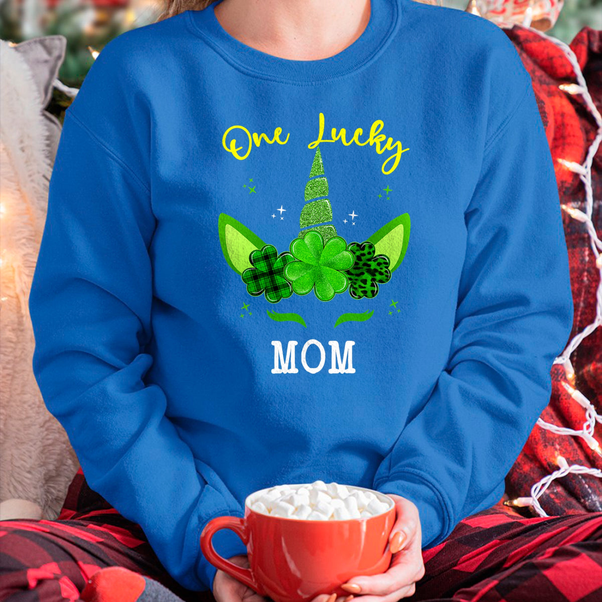 Gift for Mom Shirt, Funny Mom Unisex T-Shirt/Hoodie/Sweatshirt HLT00 - Leopard Shamrock Unicorn One Lucky Mom St Patricks Day T-Shirt