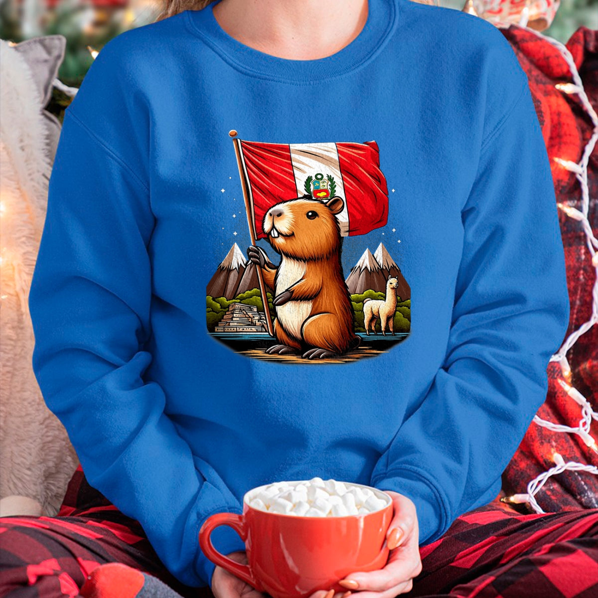 Cute Capybara Shirt, Funny Capybara Unisex T-Shirt/Hoodie/Sweatshirt HLT00 - Peruvian Capybara Peru Flag - Ronsoco Fiestas Patrias T-Shirt