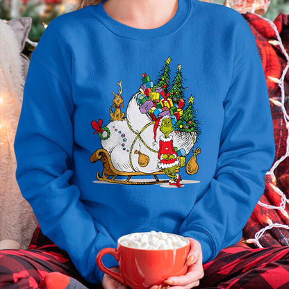 Christmas Shirts for Family, Funny christmas shirts, Christmas Unisex T-Shirt/Hoodie/Sweatshirt HLT00 - Dr. Seuss Grinch Sleigh T-shirt T-Shirt