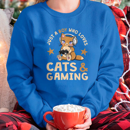 Cat Love Shirt, Funny Cat Lover Gift UnisexT-Shirt/Hoodie/Sweatshirt HLT00 - Just A Boy Who Loves Cats and Gaming Cute Gamer Cat T-Shirt, Men, Black, 3X-Large