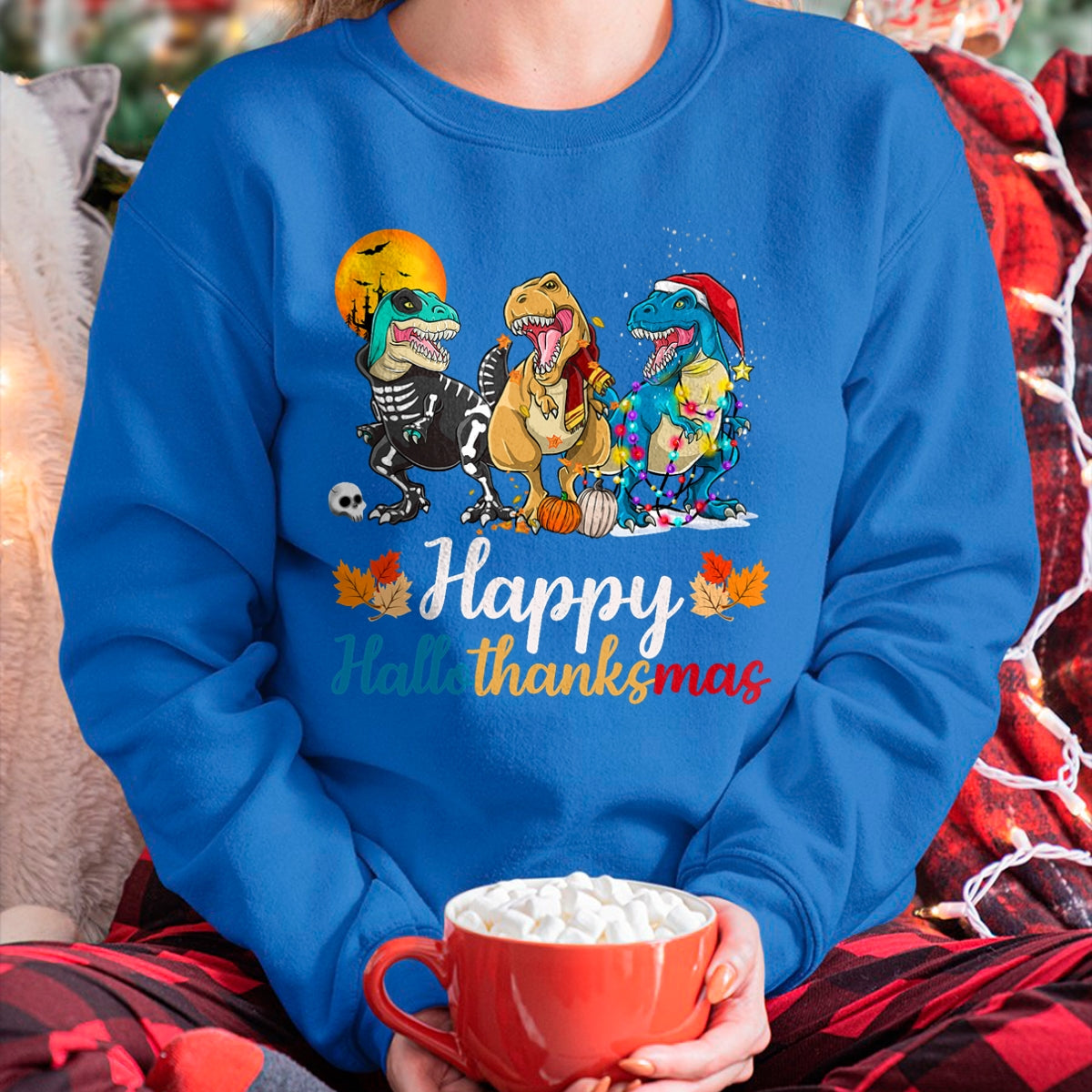Christmas Shirts for Family, Funny christmas shirts, Christmas Unisex T-Shirt/Hoodie/Sweatshirt HLT00 - Halloween Thanksgiving Christmas Happy HalloThanksMas T rex T-Shirt