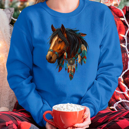 Best Horse Lover Shirt , Funny Horse UnisexT-Shirt/Hoodie/Sweatshirt HLT00 - Proud Indian Native American Horse Animal Feather Headdress T-Shirt