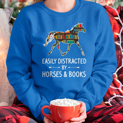 Best Horse Lover Shirt , Funny Horse UnisexT-Shirt/Hoodie/Sweatshirt HLT00 - Easily Distracted By Horses & Books Lover Gift Hare Mare T-Shirt