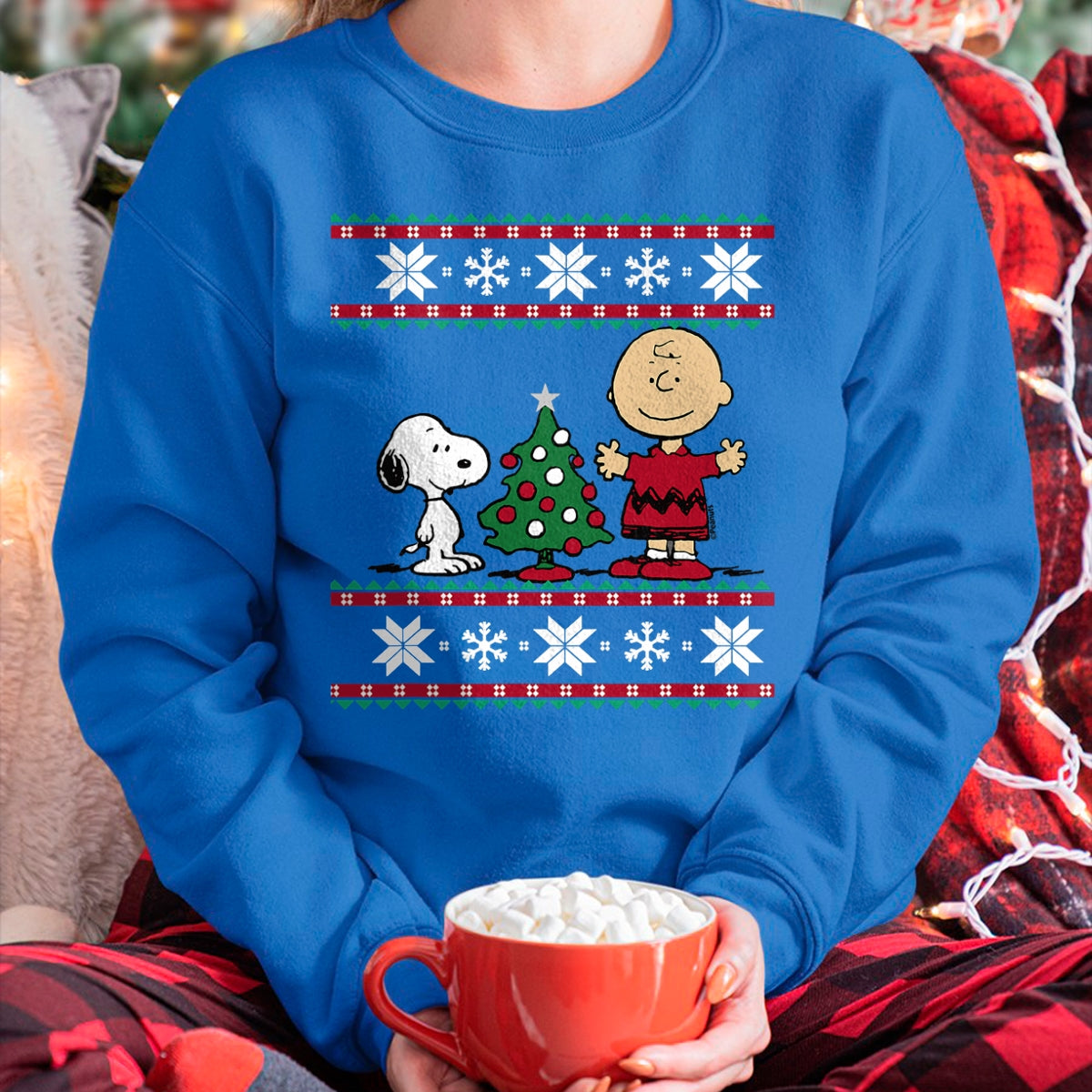 Christmas Shirts for Family, Funny christmas shirts, Christmas Unisex T-Shirt/Hoodie/Sweatshirt HLT00 - Peanuts Snoopy and Charlie Christmas tree Short Sleeve T-Shirt Blue