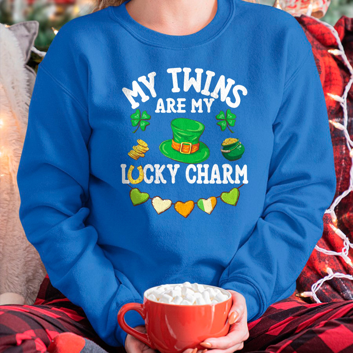 Gift for Mom Shirt, Funny Mom Unisex T-Shirt/Hoodie/Sweatshirt HLT00 - My Twins Are My Lucky Charm St Patricks Day Twin Mom and Dad T-Shirt