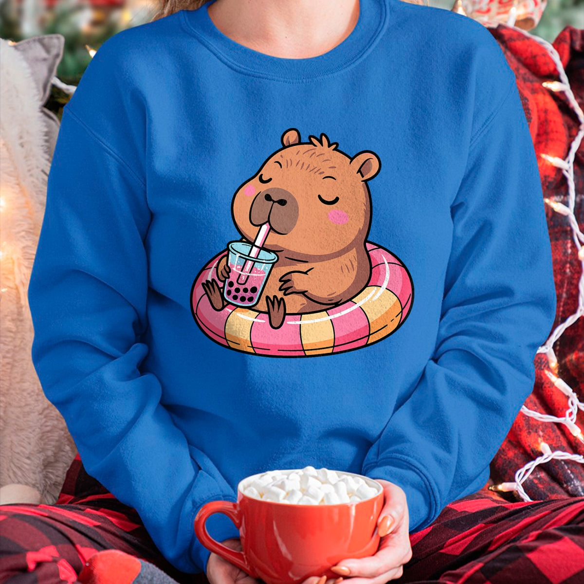 Cute Capybara Shirt, Funny Capybara Unisex T-Shirt/Hoodie/Sweatshirt HLT00 - Kawaii Capybara Bubble Tea Pool Float Teen Girls and Her Mom T-Shirt