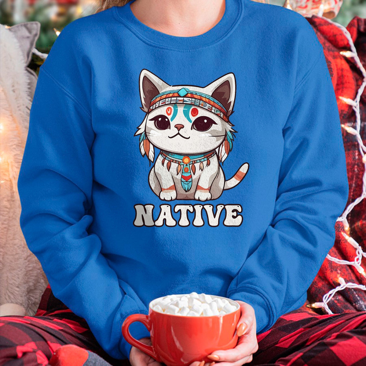 Native American T-Shirts, Vintage Native American Unisex T-Shirt/Hoodie/Sweatshirt HLT00 - Cute American Native Indian Kawaii Cat Woman Girl