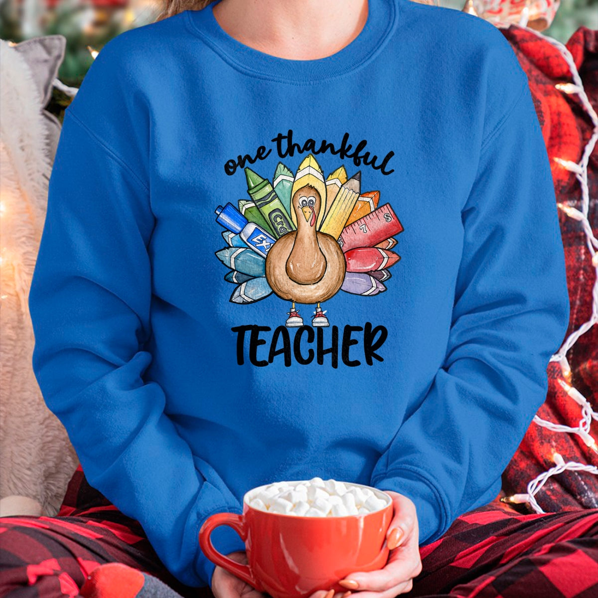 Best Thanksgiving Family Shirt , Funny Thanksgiving UnisexT-Shirt/Hoodie/Sweatshirt HLT00 - One Thankful Teacher Thanksgiving Turkey, Cute Crayon Pencil T-Shirt
