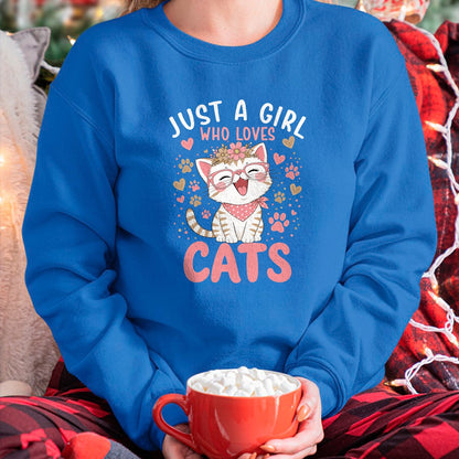 Cat Love Shirt, Funny Cat Lover Gift UnisexT-Shirt/Hoodie/Sweatshirt HLT00 - Just A Girl Who Loves Cats Cute Floral Animals Lover T-Shirt (1)
