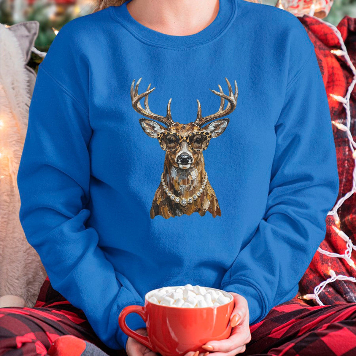 Funny Hunting Shirt, Gift For Hunting Lover Unisex T-Shirt/Hoodie/Sweatshirt HLT00 - Glam Whitetail Deer Wearing Sunglasses Necklace Hunting T-Shirt