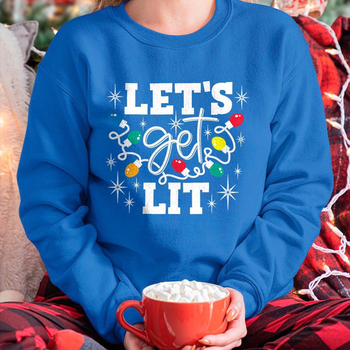 Let's Get Lit Drinking Santa Hat Christmas Lights Funny T-Shirt - Christmas Unisex T-Shirt/Hoodie/Sweatshirt - NINA00